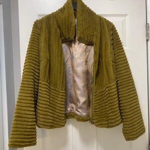 Anthropologie Natasha Faux Fur Bomber Jacket 1X Mustard